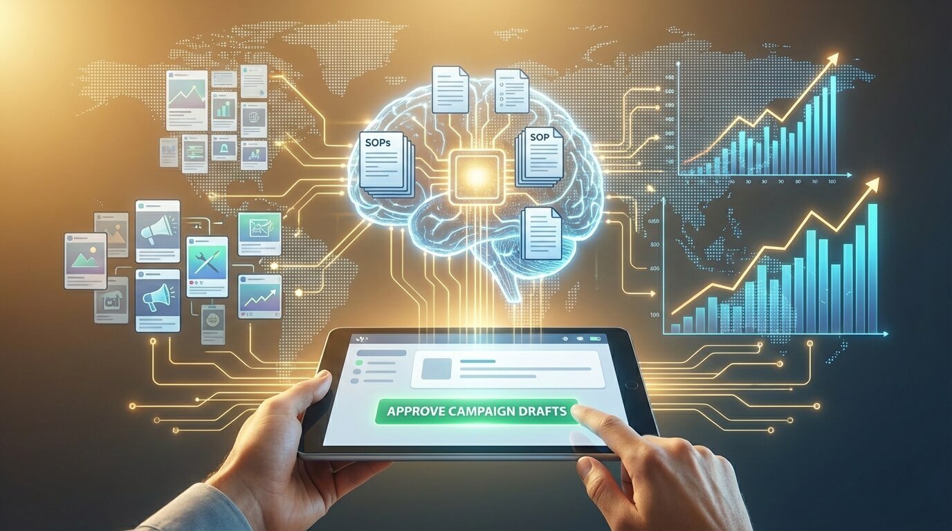 Ihminen ohjaa AI-markkinointitiimiä