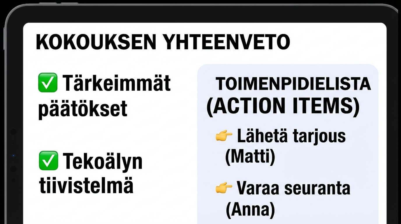 Tapaamisen yhteenveto tekoälyllä