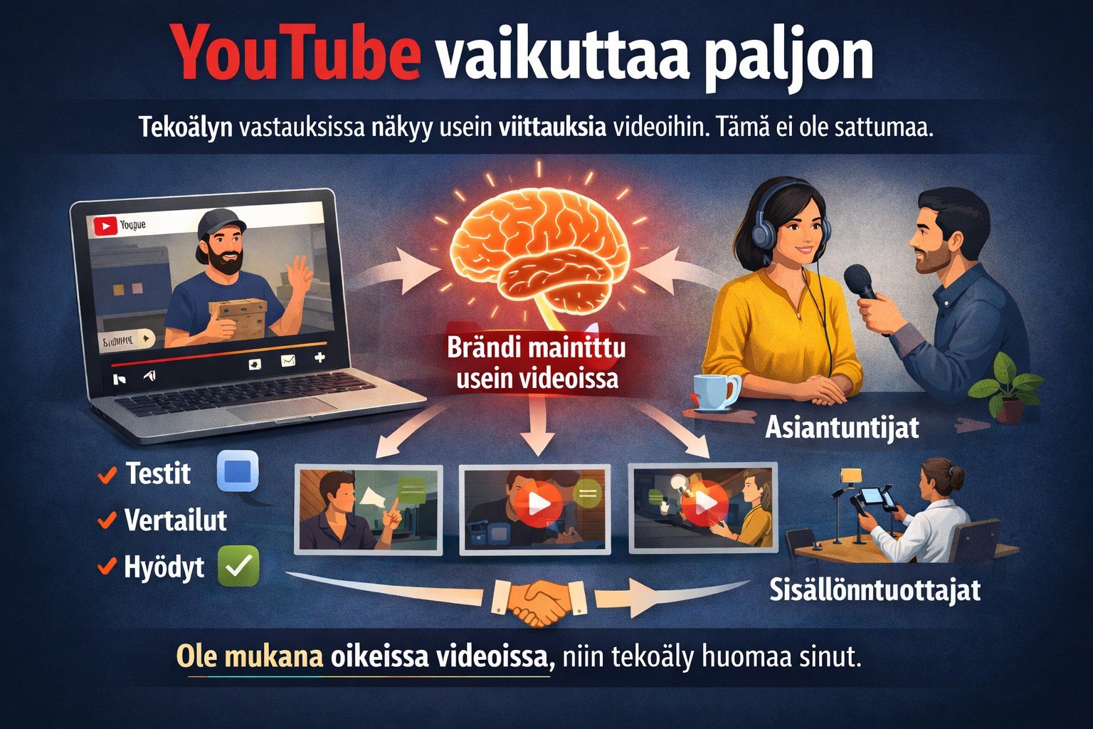 Viittaukset YouTube-videoissa ja näkyvyys tekoälyn vastauksissa