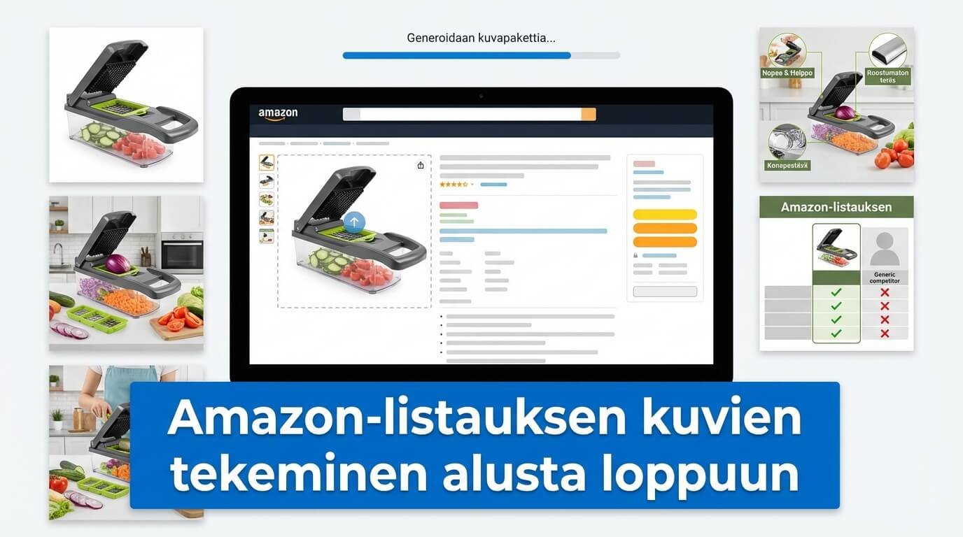 Amazon listing kuvat luodaan Nano Bananalla yhdestä tuotteesta alusta loppuun