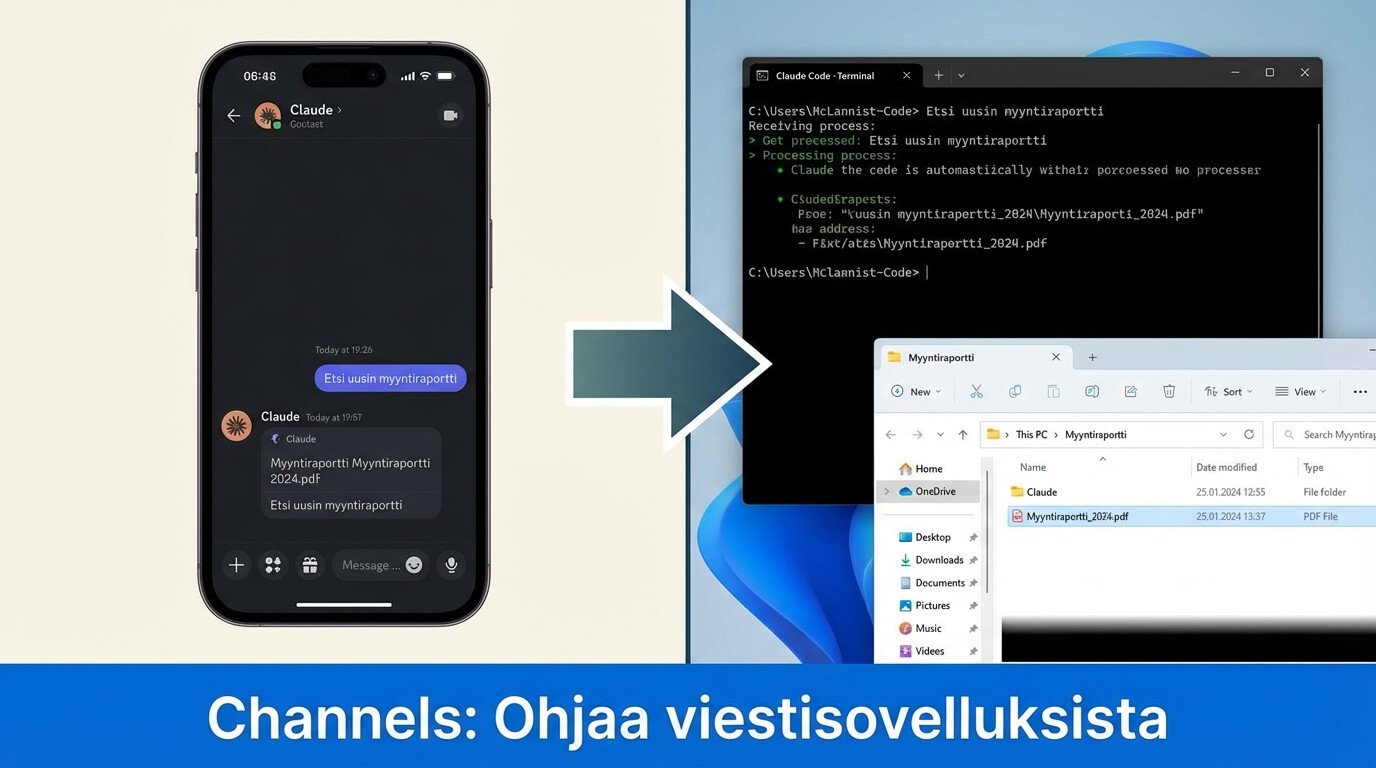 Claude Code Channels mahdollistaa tietokoneen ohjaamisen viestisovelluksesta