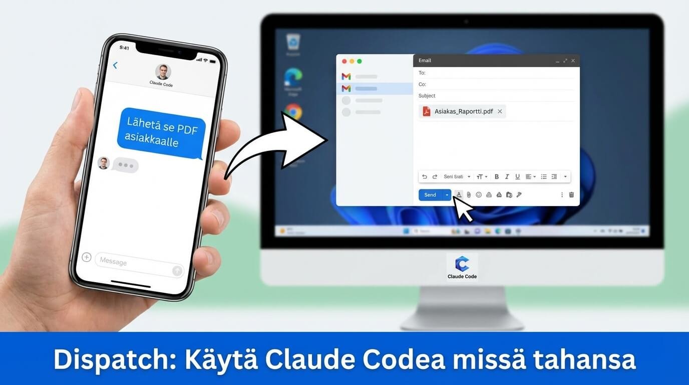 Claude Code Dispatch lähettää PDF-tiedoston tietokoneelta puhelimen komennolla