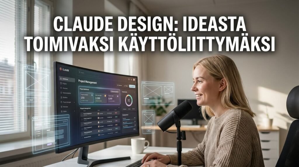Claude Design -työkalua käyttävä suomalainen sisällöntuottaja suunnittelee käyttöliittymää tekoälyn avulla.