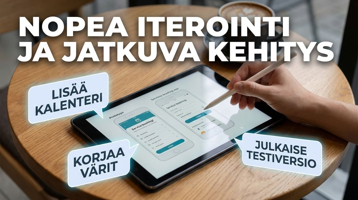 Tabletilla muokataan sovellusta ja tehdään nopeita muutoksia kuten kalenterin lisäys ja värien säätö