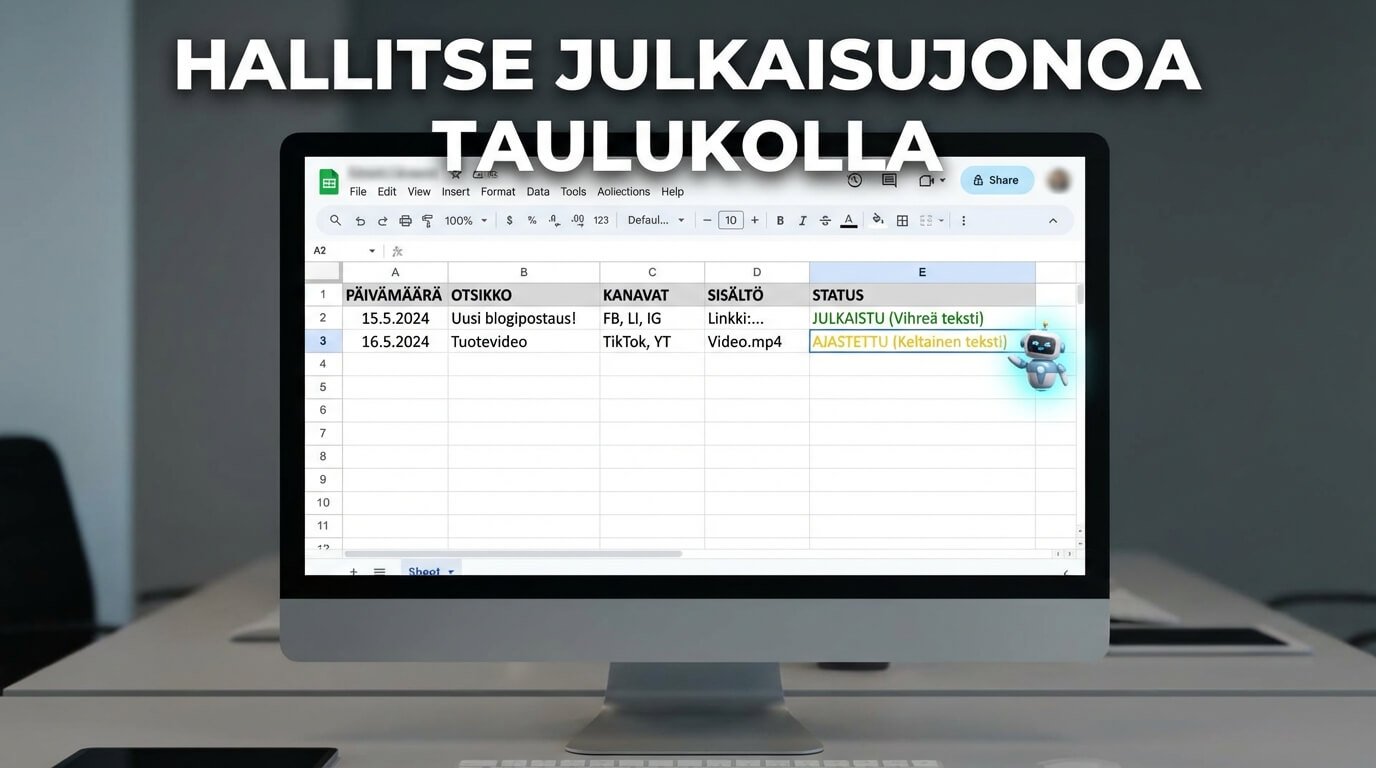 Taulukko toimii julkaisujonona. Automaatio lukee taulukosta seuraavan sisällön ja julkaisee.