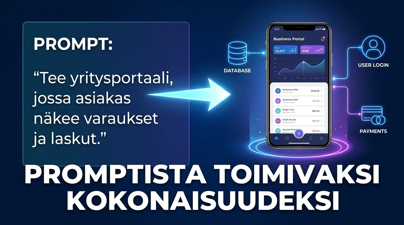 Promptista syntyy yritysportaali, jossa on tietokanta, kirjautuminen ja maksutoiminnot