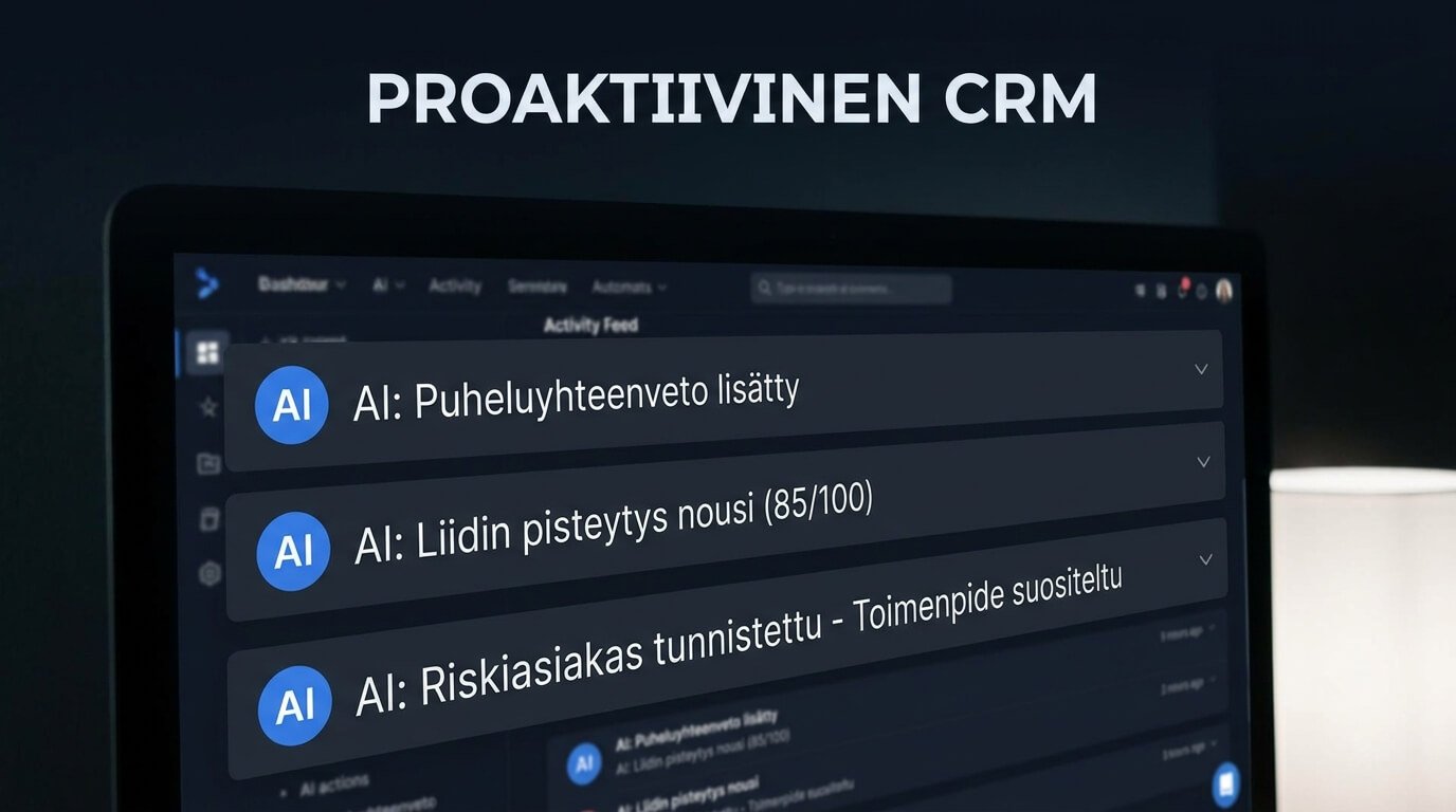 Tekoälyllä toimiva CRM-järjestelmä analysoi liidejä ja asiakasriskejä automaattisesti.