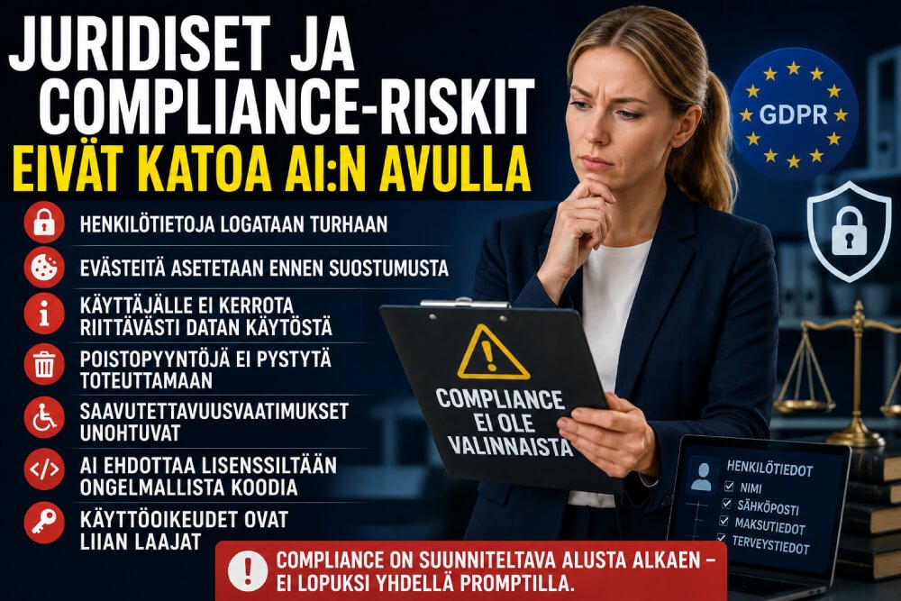 Compliance-riskit AI-koodauksessa, GDPR, henkilötiedot ja käyttöoikeudet