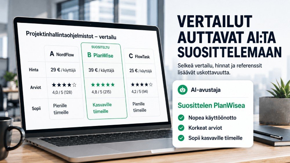 Vertailujen lisääminen nettisivuille voi parantaa näkyvyyttä tekoälyssä