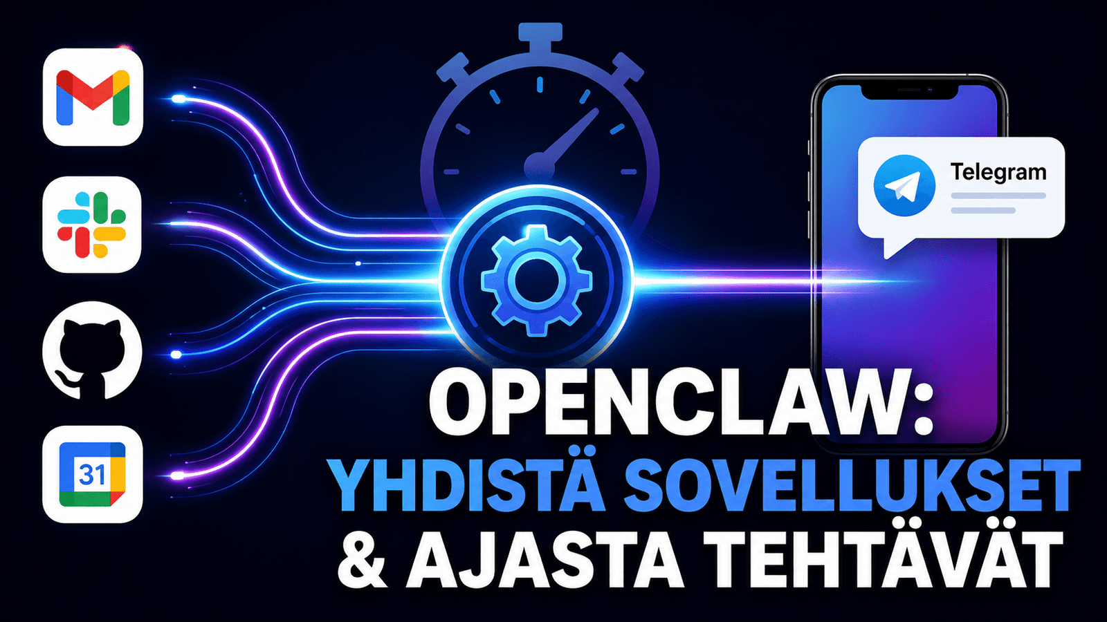 OpenClaw yhdistää Gmailin, Slackin, GitHubin ja kalenterin Telegramissa toimivaan AI-assistenttiin.