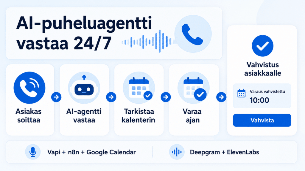 AI-puheluagentin ajanvaraustyönkulku puhelusta kalenterivaraukseen